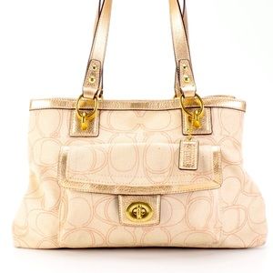 👜 Coach Penelope Signature Canvas & Gold Metallic Grained Leather Tote 👜